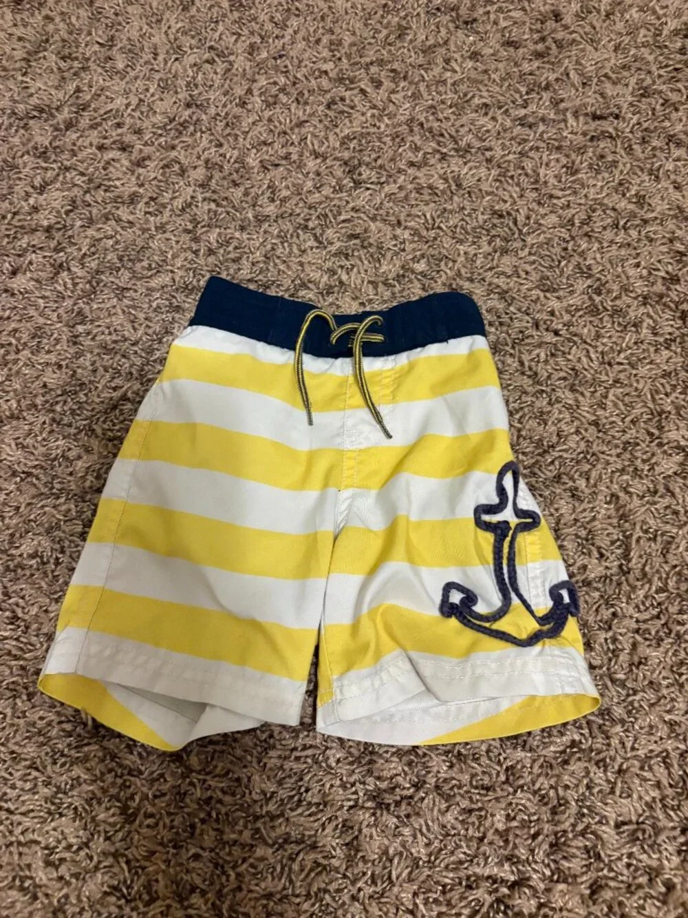 Janie and Jack Swim Trunks 6-12 Months Yellow and White Striped Anchor Lined